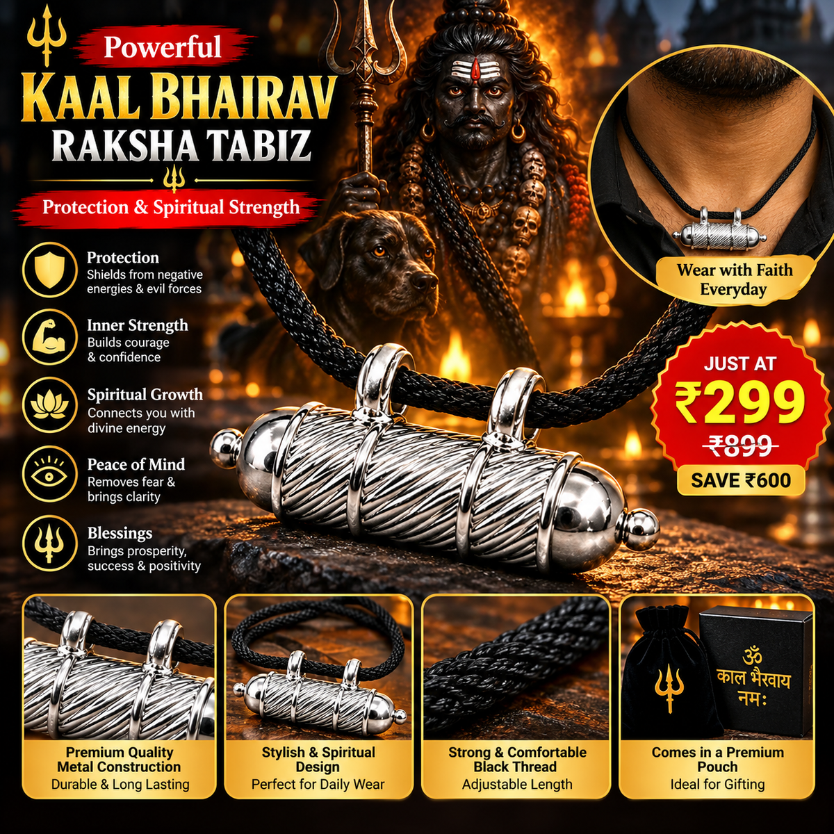 Kaal Bhairav Raksha Tabiz pendant and feature highlights
