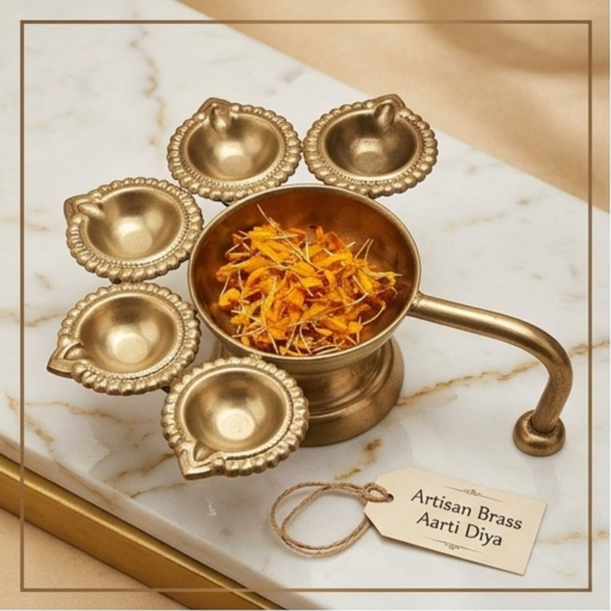 Premium brass aarti diya with multiple diya cups – main product image
