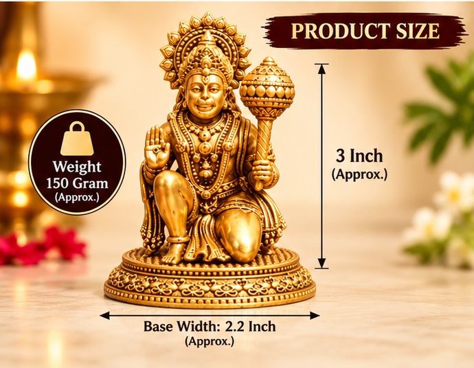Brass Lord Hanuman idol – product size and approximate weight