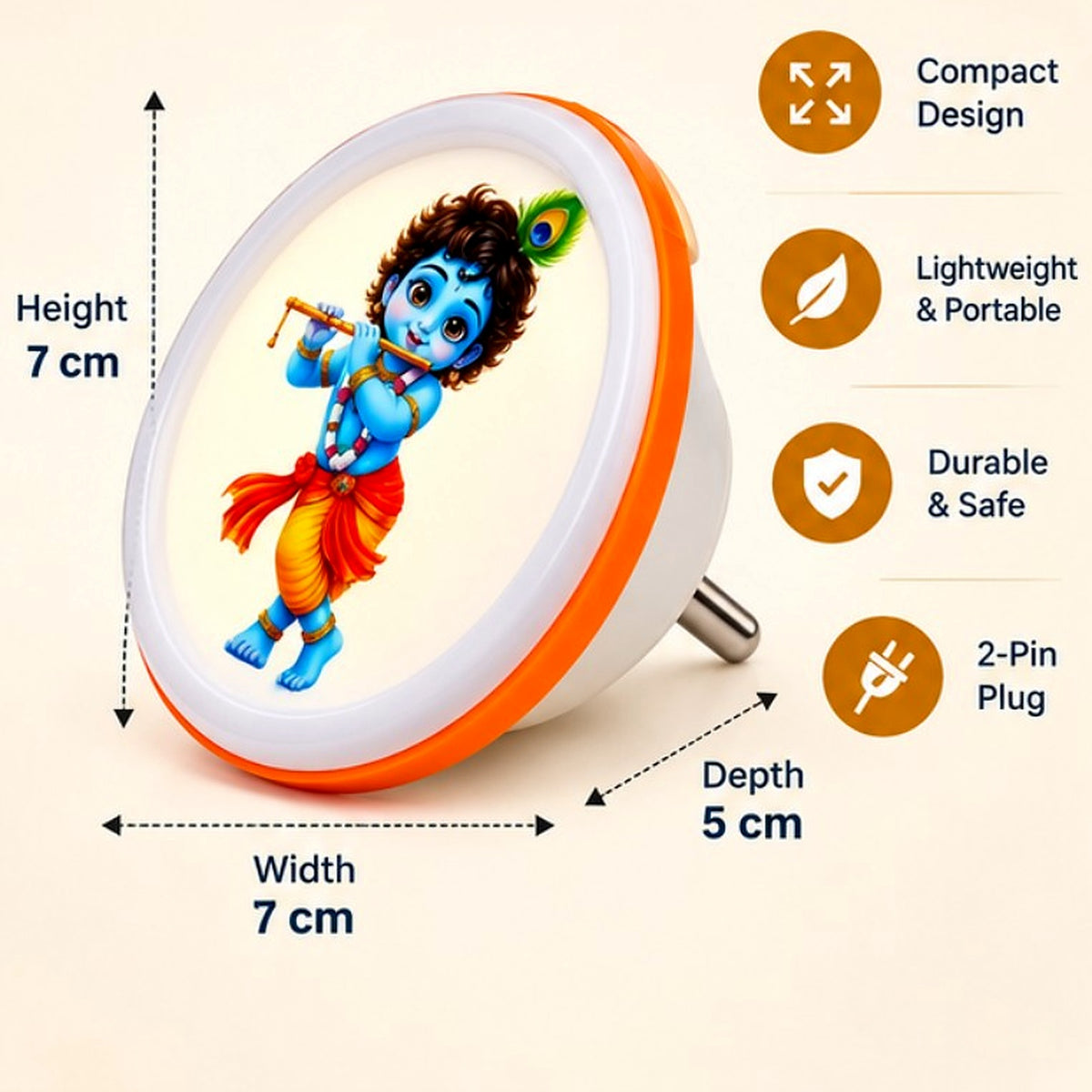 Baby Krishna night light – cropped dimensions and features