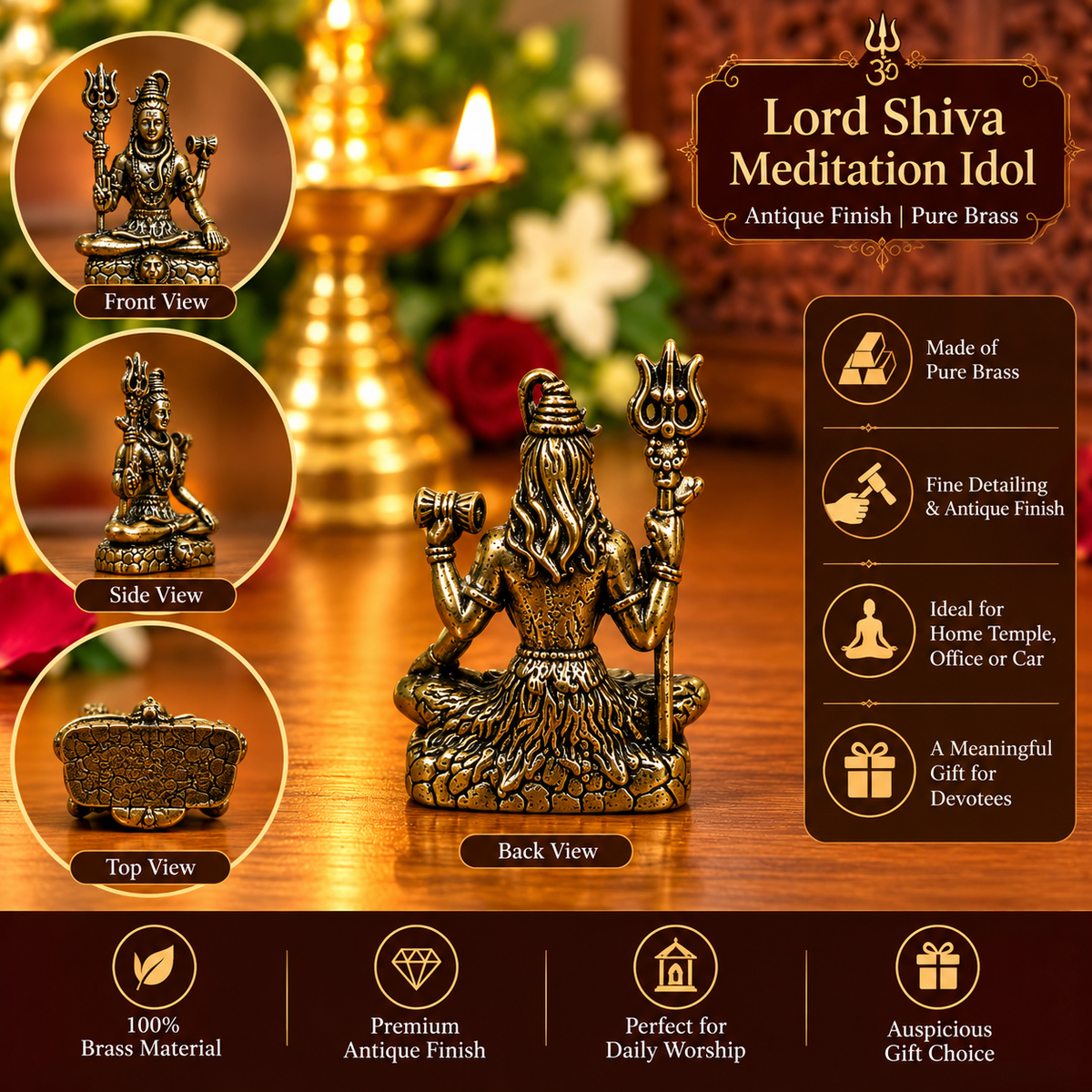 Lord Shiva meditation idol product details and rear view