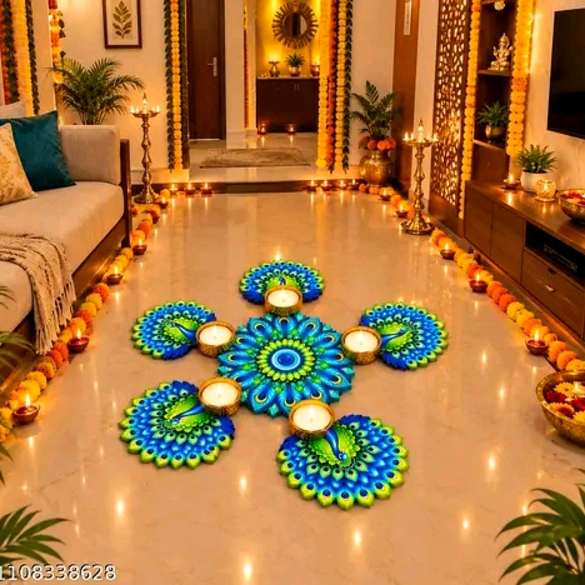 Premium peacock diya set of 2 — festive room styling