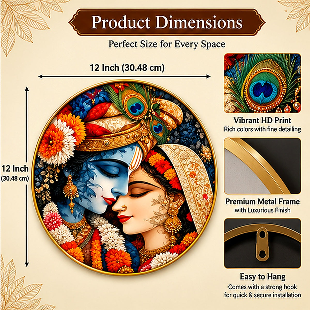 Radha Krishna wall art dimensions and frame details