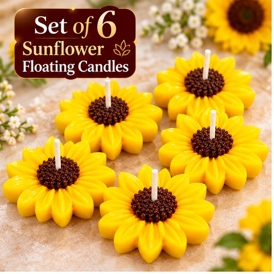 Premium sunflower-shaped floating candles, set of six