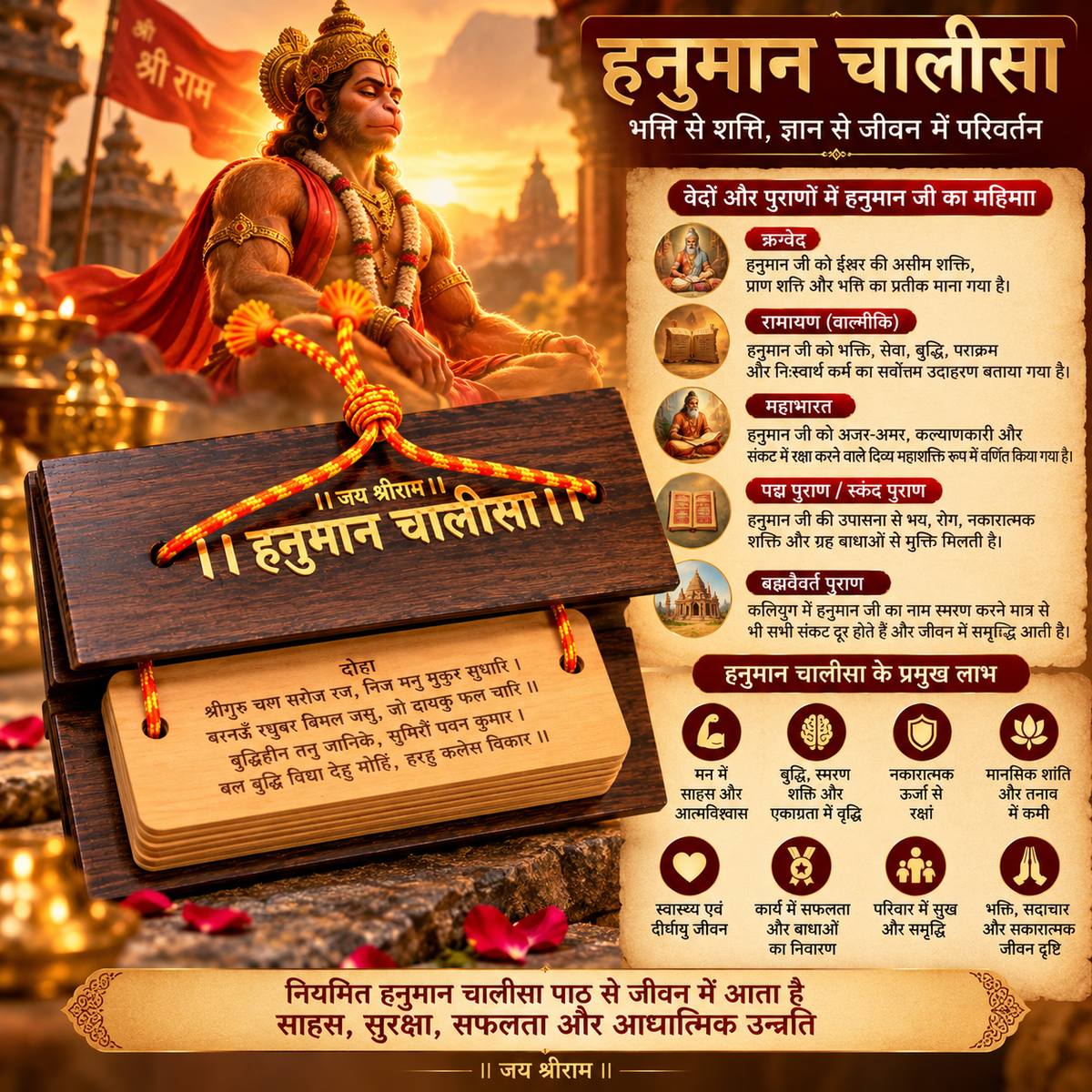 Shri Hanuman Chalisa wooden-look booklet – devotional product image