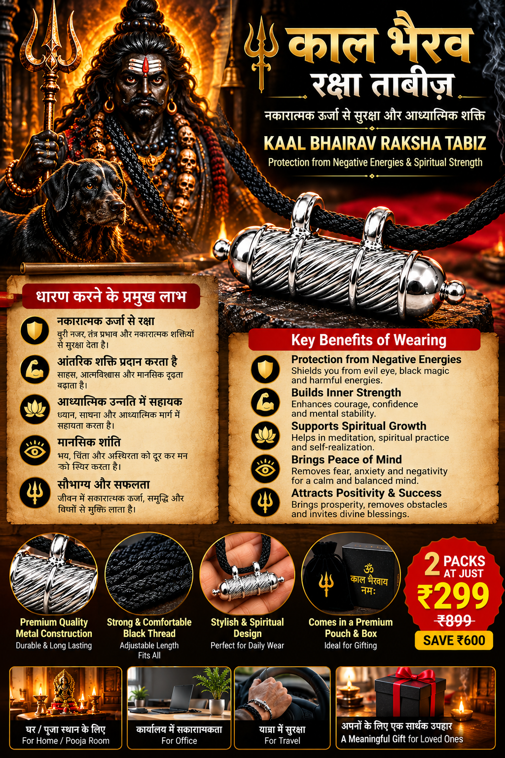 Kaal Bhairav Raksha Tabiz bilingual product benefits and two-pack offer