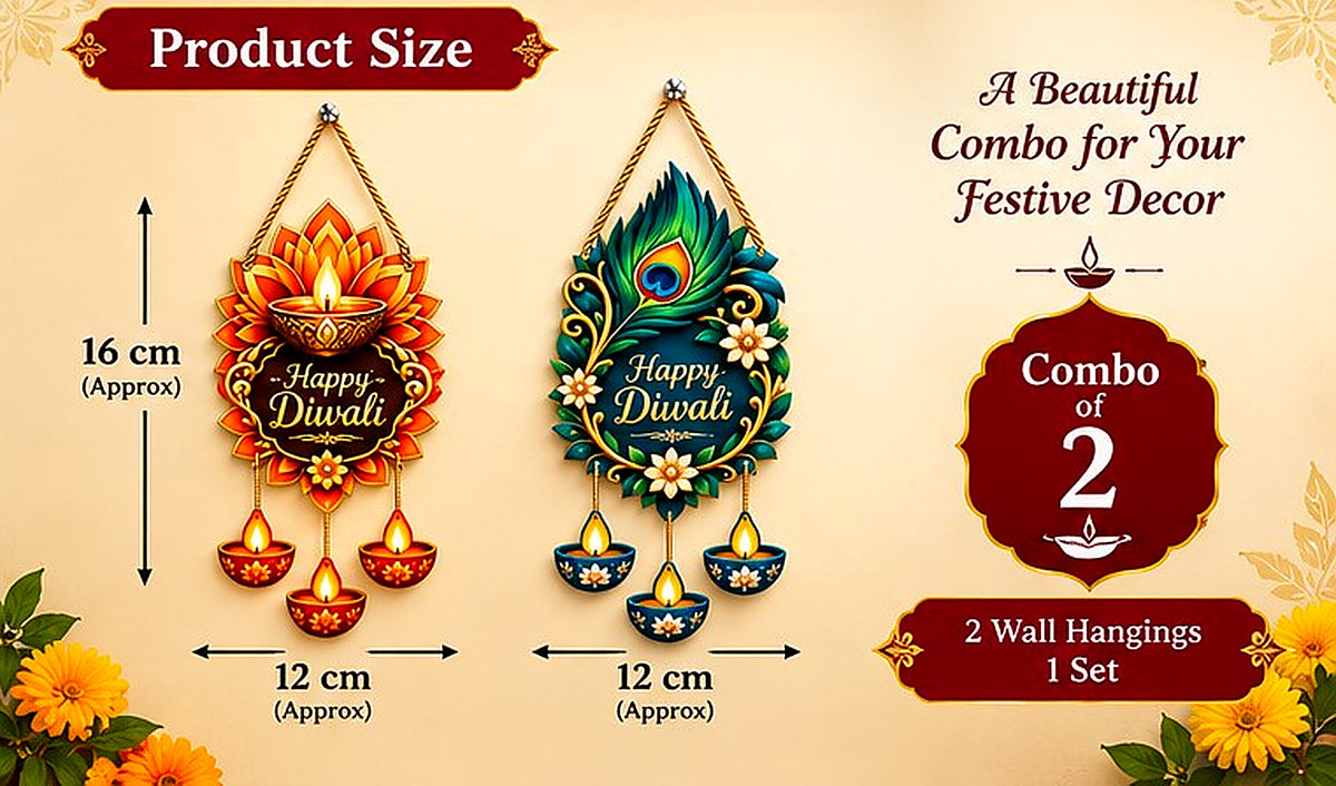 Diwali wall hanging combo — approximate dimensions and set of two