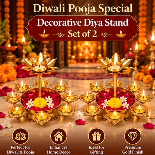Premium golden lotus diya stand set of two – hero product image