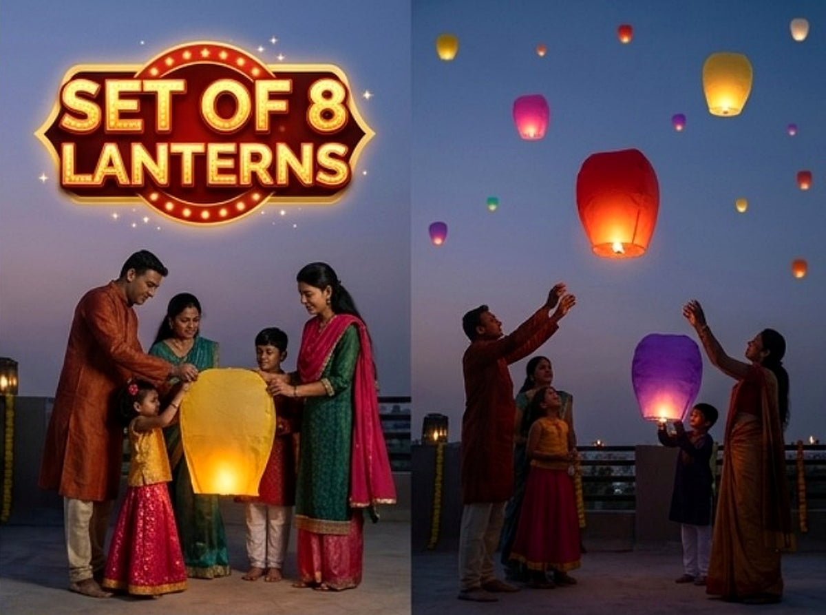 Lifestyle image illustrating people with colourful sky lanterns at an evening celebration