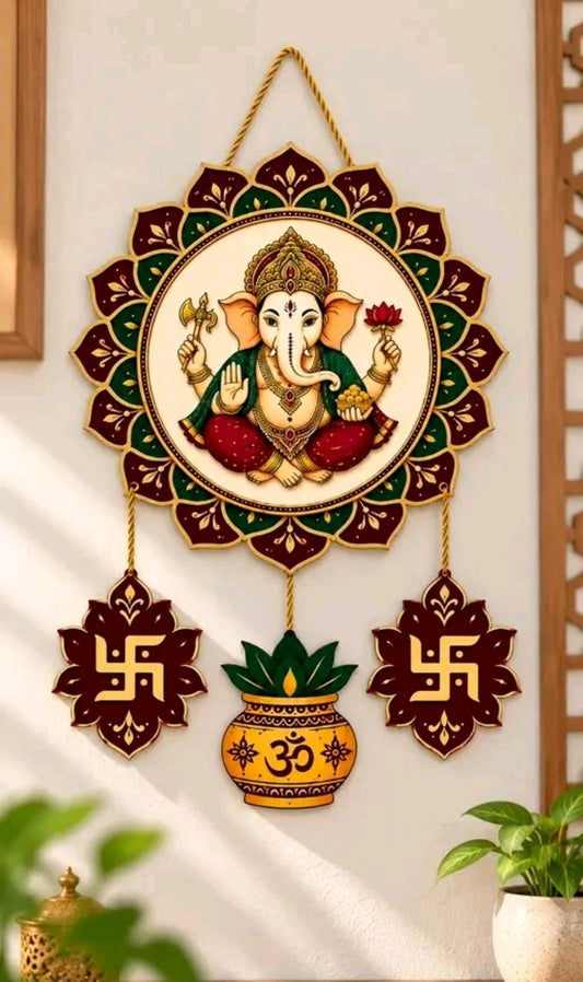 Shree Ganesha wall hanging with traditional auspicious motifs