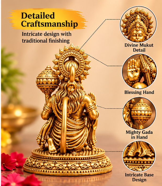 Brass Lord Hanuman idol – craftsmanship details
