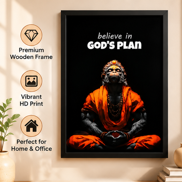Lifestyle view of Baby Hanuman inspirational quote wall frame in a warm home setting