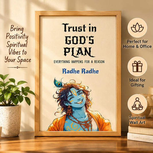 Framed Lord Krishna Trust in God's Plan wall art in a home décor setting