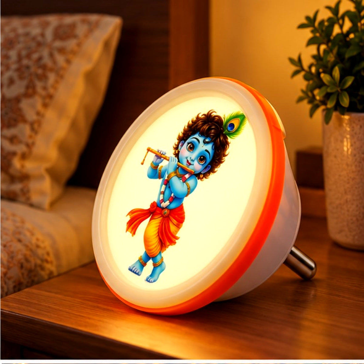Baby Krishna night light – cropped bedside lifestyle image