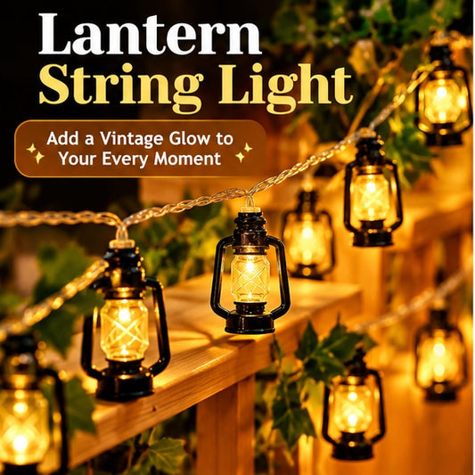 Lantern string lights glowing in a warm decorative setting