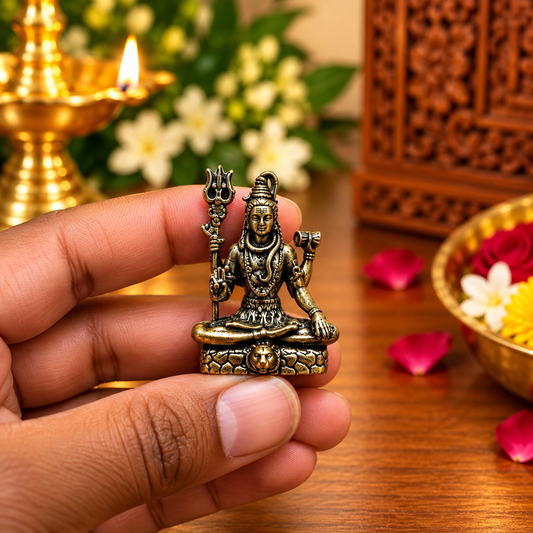 Antique-finish brass Lord Shiva meditation idol front view