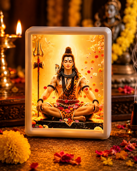 Lord Shiva night lamp glowing in a devotional altar setting