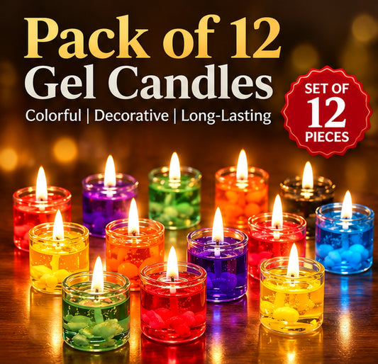 Pack of 12 colorful gel candles – set overview