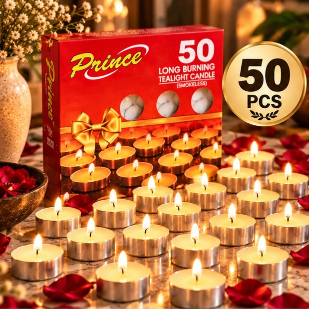 Prince set of 50 tealight candles – product pack and candles
