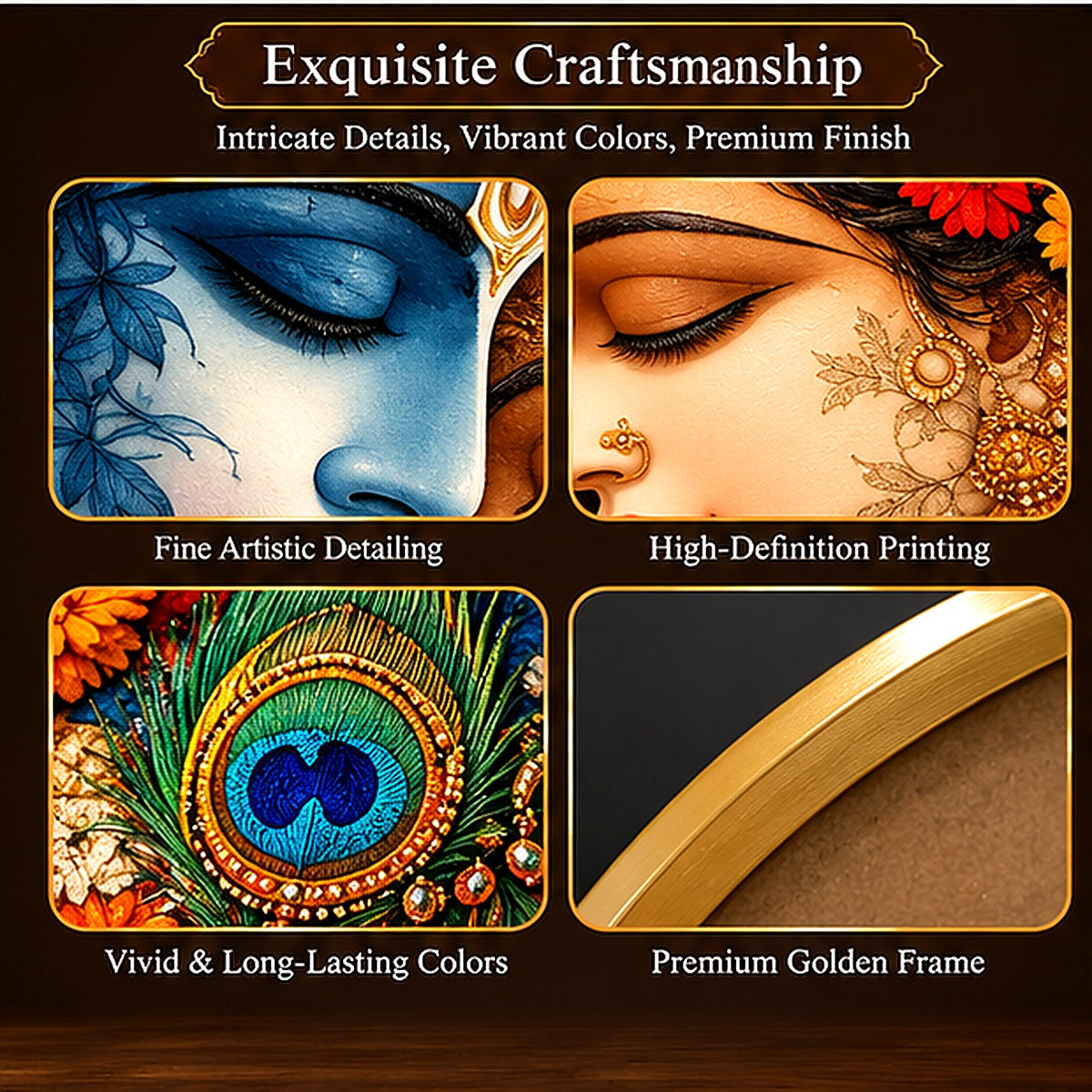 Close-up details of the Radha Krishna decorative wall art