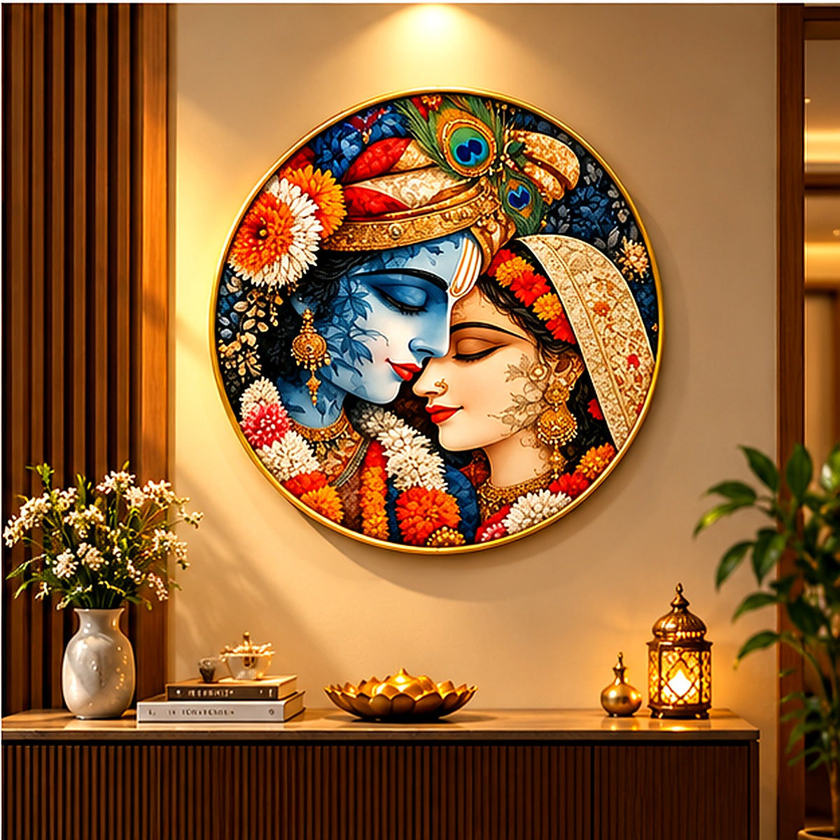 Radha Krishna framed wall art displayed in a modern interior