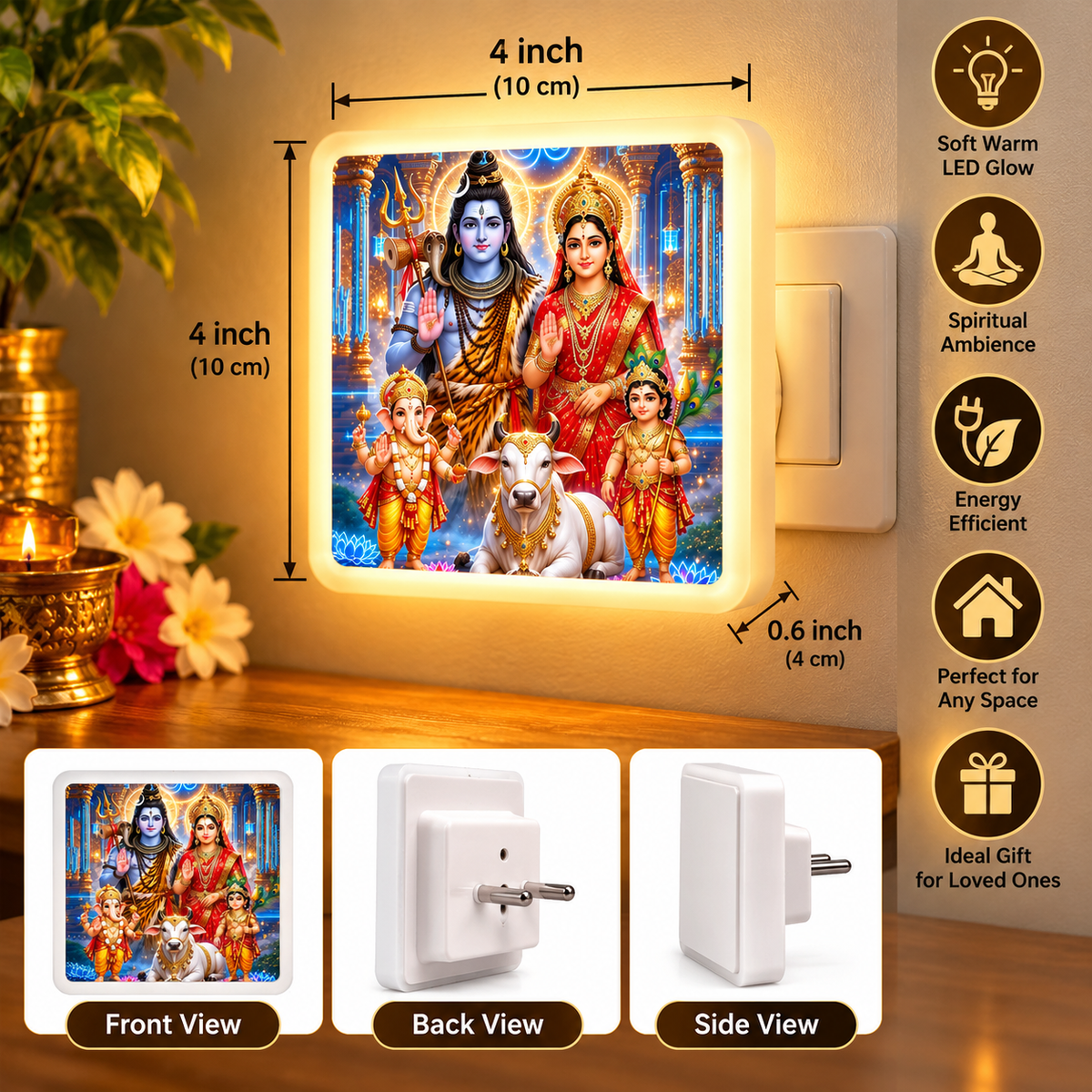 Shiva Parivar night lamp dimensions and product views