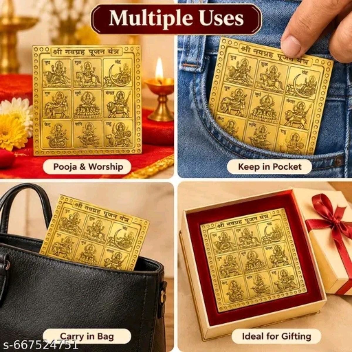 Shri Navgrah Pujan Yantra shown for puja, carrying in a pocket, keeping in a bag, and gifting