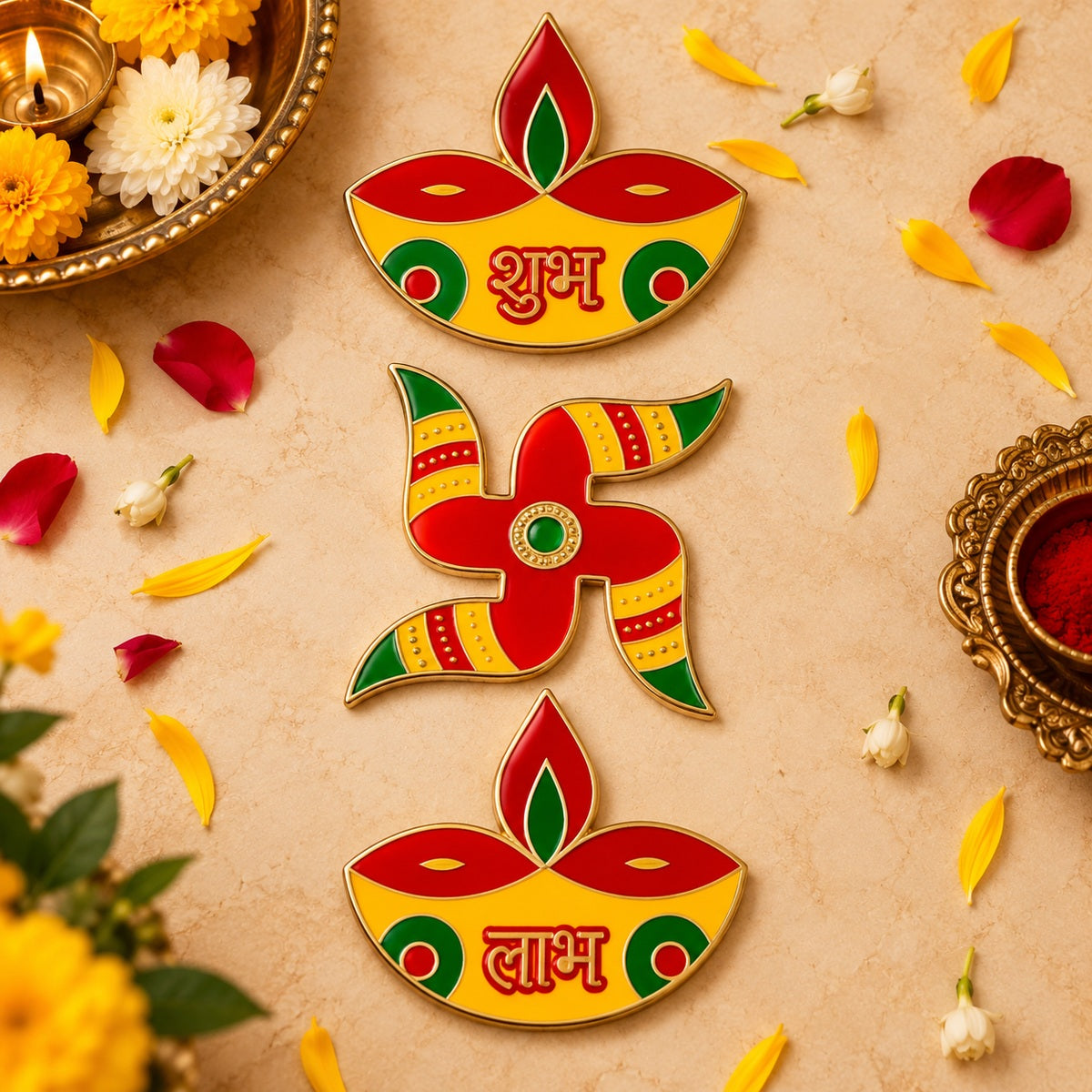Original design showcase of शुभ, स्वस्तिक and लाभ set
