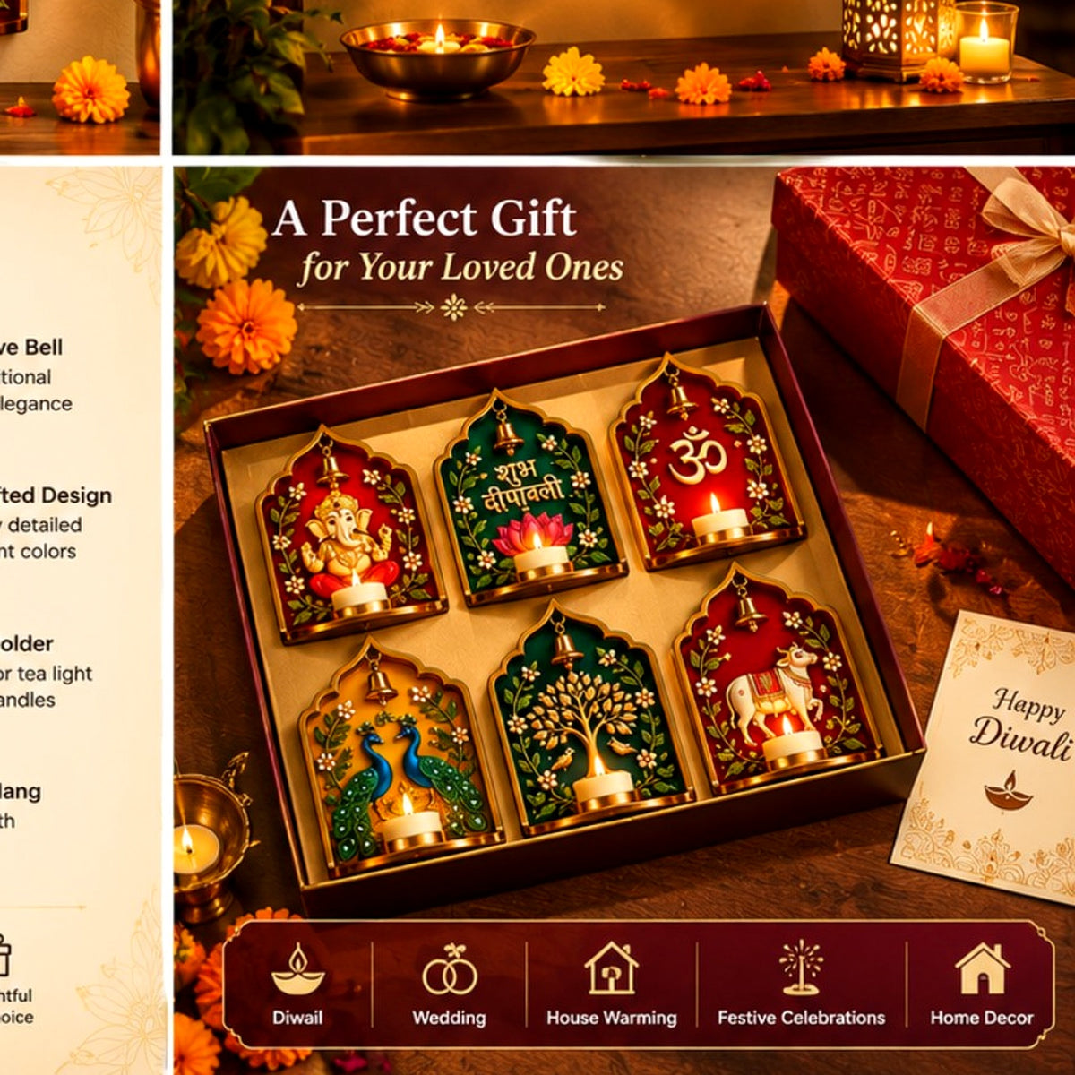 Set of six traditional candle holders presented as a festive gift