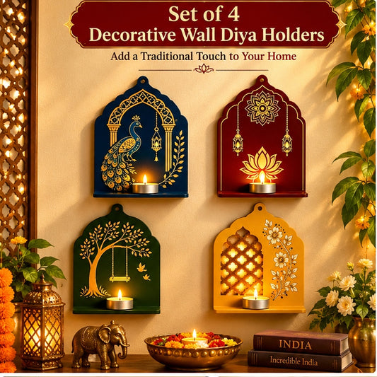 Decorative wall diya holders set display