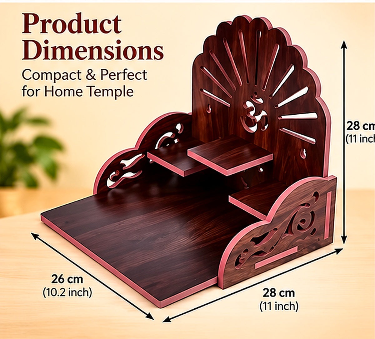 Approximate dimensions of the wooden home temple